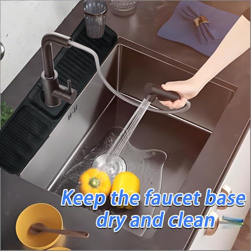 24 Inch Black Durable Faucet Mat, Silicone Kitchen Sink Splash Guard Behind Faucet, Draining Mat for Kitchen/Bathroom/Farmhouse/RV (60 * 15 * 1.8cm) - color: Black
