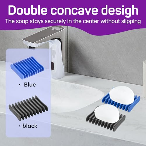 2 Pcs Self Draining Silicone Soap Holder - Waterfall Design Soap Dishes for Bathroom, Keeps Soap Bars Dry & Clean (Blue) - color: Blue