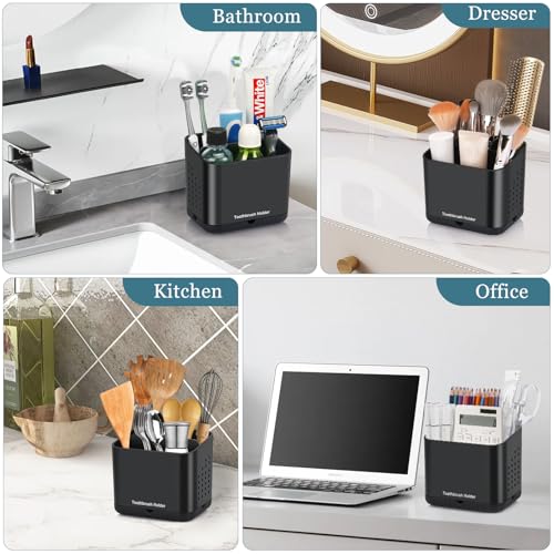 PARKMANI Black Toothbrush Holders for Bathrooms, Kids Electric Toothbrush and Toothpaste Holder, 4 Slots Tooth Brush Holder for Bathroom Countertop Organizer (Black) - color: Black