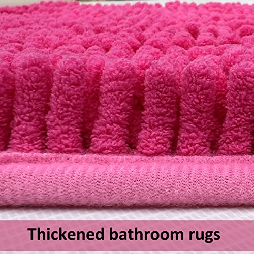 Hot Pink 2 Piece Bathroom Set Bathroom Rugs Bath Mat Set Bath Rugs | Bath Mats for Bathroom Non Slip Thick Soft Chenille Bath Rug Set, Door Mat for Kitchen/Living Room -20" x 32"/16" x 24"- - color: Rose Red