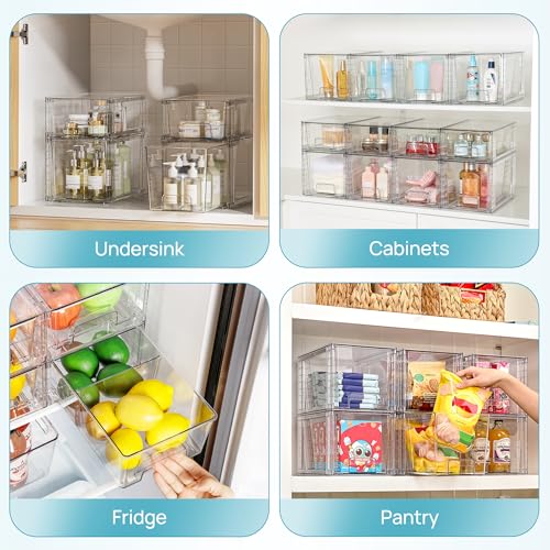 Vtopmart Clear Stackable Storage Drawers, 8 Pack Medium Set | Medium and Small Pull-Out PET Drawers for Consistent Organization, Stackable Storage Solution for Cabinets, Closets, Pantry - style: 6 Medium+2 Small