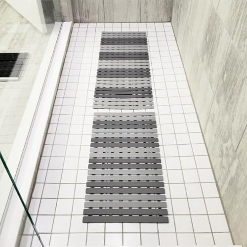 BEMISO Shower Mat Non Slip Bathtub Mat with Suction Cups and Drain Holes 27.5 x15.7 Inch Bath Mat for Tub & Shower.Easy Dry,Easy to Cut,Eco-Friendly - color: Dark Grey Light Grey, size: 27.5 x 15.7 inches