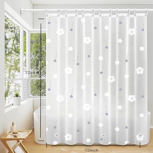 Shower Curtain Liner, 100% Waterproof Peva Shower Curtains with 3 Duty Heavy Bottom Magnets and 12 Rust Proof Grommets, 72x72 Weighted Shower Liner for Shower Stall, Bathtubs - color: Flowers and Stars