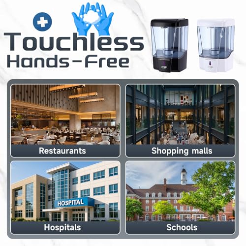4 Pack Automatic Soap Dispenser Touchless 600 ml / 20 oz Wall Mount Hand Sanitizer Dispenser Sensor Hand Soap Pump for Commercial Place Bathroom Offices Home Kitchen Hotel (White) - color: White