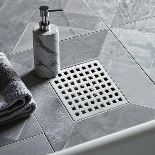 Square Shower Drain, 304 Stainless Steel 4 inch Shower Floor Bathroom Shower Drain with CUPC Certified, Brushed Nickel 4'' Square Floor Drain, for Bathroom Toilet Washroom Drain Water - size: 4 inch