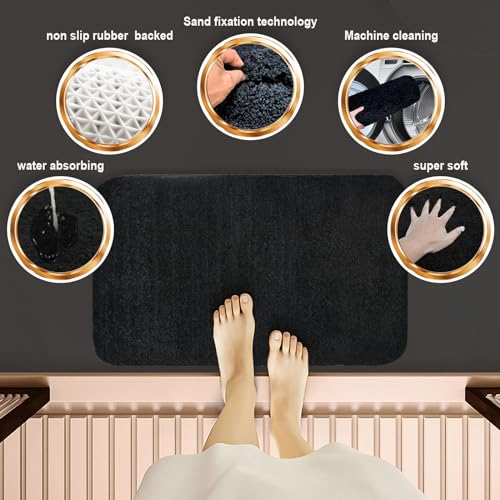 Shower Curtain Sets with Rugs and Adjustable Toilet Seat Cover | 4 Pcs Black Bathroom Sets with Shower Curtain and Rugs and Microfiber Toilet Lid Cover - color: Black
