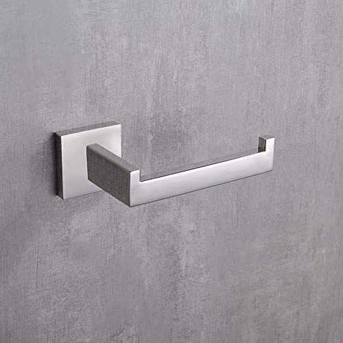 TASTOS Polished Chrome Toilet Paper Holder SUS304 Stainless Steel, Modern Square Half Open Bathroom 5 inch TP Holder Wall Mount Rustfree Tissue Roll Dispenser for Washroom Kitchen - color: Polished Chrome, size: Square (1 pack)
