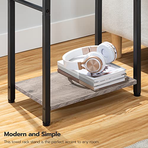 HOOBRO Freestanding Towel Rack, 2 Tier Blanket Ladder Holder for Bathroom, 16.5" L x 9.4" W x 31.5" H, Blanket Rack, Industrial Drying and Display Rack with Shelf, Metal, Greige and Black BG02LB01 - color: Greige + Black, size: 16.5"L x 9.4"W x 31.5"H