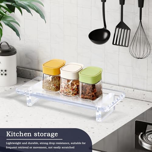 Small Clear Acrylic Vanity Tray, Bathroom & Kitchen Countertop Decor | 2-Pack, Space-Saving, Elevated Base, Candle, Perfume & Toilet Tray, Restroom,Living Room, Office & Entryway Decor - size: Small-8.6x 3.6 x 1.5 inches