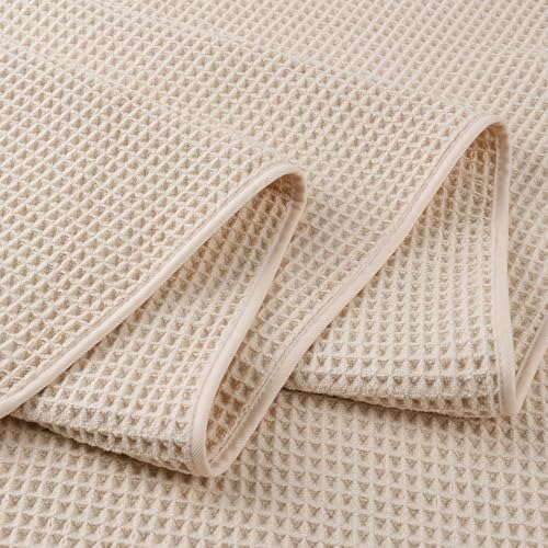 POLYTE 430 GSM Poly Blend Microfiber Quick Dry Waffle Bath Towel, 30x60 in | 4 Pack, Oversize, Lint Free, Body Towel - color: Light Beige