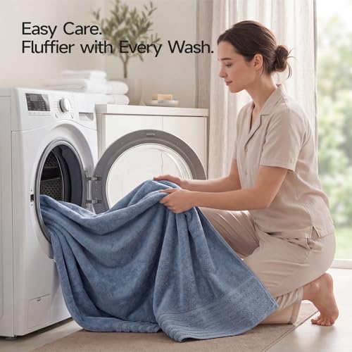 ecolook Soft Bath Towels 2 Pack, 100% Cotton Ultra Absorbent & Quick-Drying | Luxury Lightweight with Hanging Loop, Blue towels for Bathroom Shower Gym Travel - color: Light Blue