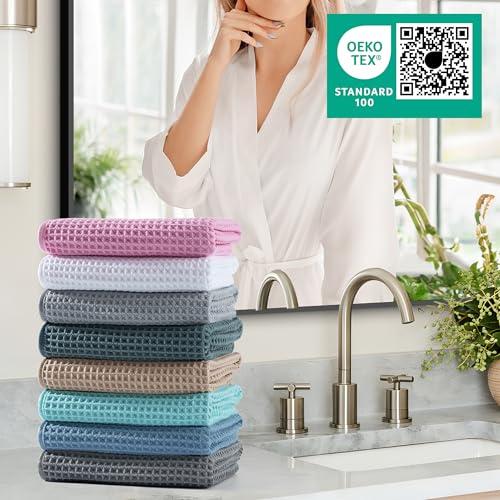 Microfiber Waffle Hand Towels, 2 Pieces, Soft, Absorbent, Fast Drying, Lint Free 430 GSM (Silver) - color: Silver