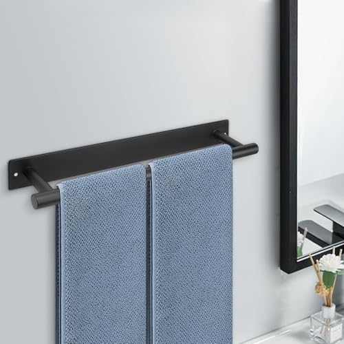 Self Adhesive Towel Bar, 16 Inch Round Towel Racks for Bathroom Wall Mounted SUS304 Stainless Steel Towel Hanger for Kitchen, No Drill or Screw-Mounted Towel Holder (Matte Black) - color: Matte Black