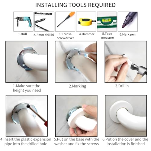 Non-Slip handrails, Stainless Steel Shower Safety Handles, Suitable for bathrooms, Elderly, Handicapped, Handicapped, and Pregnant Women (White, 23.6 1.4in) - size: 23.6*1.4in