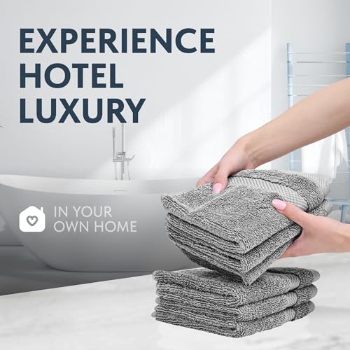 White Classic Light Grey Luxury Cotton Washcloths 12 Pc Set - Large 13x13 Inches Hotel Style Face Towel, High Absorbent Quick Dry Wash Cloths for Home, Spa, Gym, Light Grey, 12 Pack - color: 02: Light Grey