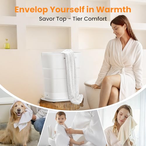 Foldable Towel Warmer 27L,Retractable Portable Towel Warmers Bucket | Time Setting & Auto Shut-Off, 3 Heat Levels with Lighting,Heats Towels/Robes/Blankets, Ideal for Bathroom (White) - color: White