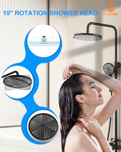 Outdoor Shower Fixture, 304 Stainless Wall Mouted for Yard | Thermostatic, 3 Functions Handle Shower, Exposed Shower with 10" Rain Head for Outside Yard Pool Seaside