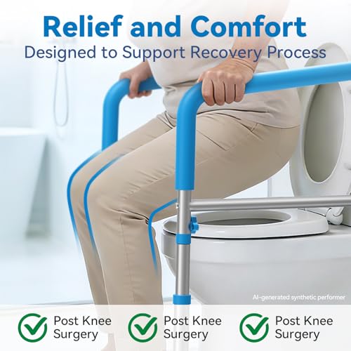 Foldable Safety Rails for Seniors with Handle, 350 LBS Capacity | One-Button Adjustable Width Toilet Grab Bars with Height Adjustment, Ideal for Elderly & Disabled Users, Fits Most Toilet