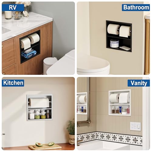 Neodrain Brushed Recessed Toilet Paper Holder,Double Layer,Wet Tissue | Space-Saving Wall Niche Cabinet Storage, Rustproof & Durable,For Bathroom, Kitchen & Vanity - color: Brushed