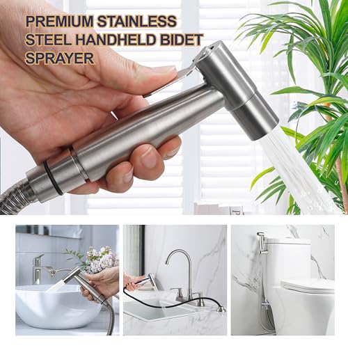 Brushed Nickel Bidet Sprayer Head, Premium Stainless Steel Handheld Shattaf Jet Spray Attachment for Toilet, Multi Purpose Baby Cloth Diaper Sprayer with Adjustable Water Pressure, 1 Pack