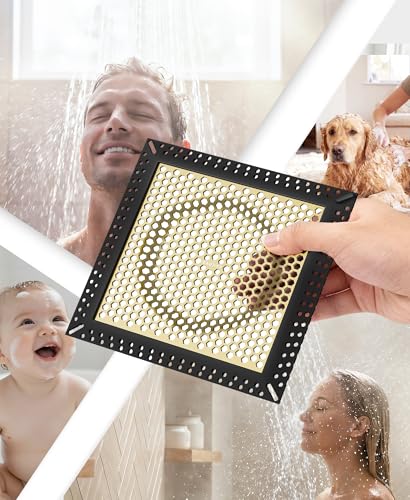 Square Shower Drain Hair Catcher, Anti-Clogging, 6 inch | 304 Stainless Steel and TPE Material/ Not Moving / Easy Clean / Fast Drainage / Fits Bathroom Hair Catcher for Shower - color: Matte Black & Brushed Gold, size: 6 inch