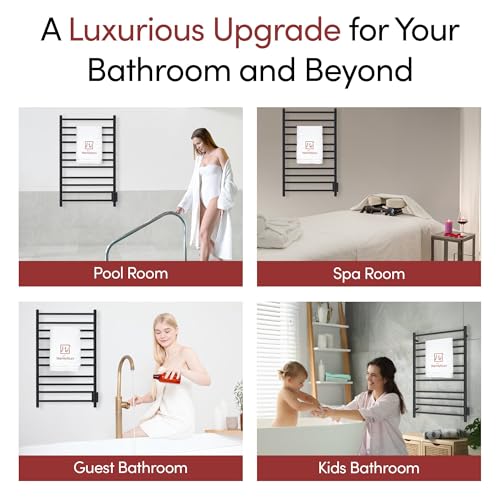 WarmlyYours Malta Heated Towel Rack, 11-Bar Electric Towel Warmer for Bathroom, Hardwired Wall-Mounted, Heated Drying Rack, Matte Black - Luxurious, Spa-Like Warm Towels for Your Bathroom - color: Matte Black (11 Bars)