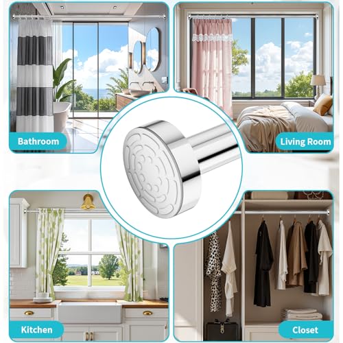 Shower Curtain Rod 34-66 Inches Never Rust 304 Stainless Steel Tension Curtain Rod Adjustable Shower Rod Spring Tension Non-Slip No Drilling Shower Rods for Bathroom Window - color: Stainless Steel, size: 34“-66”