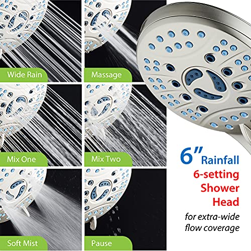 AquaCare 50-mode High Pressure Shower Head Combo with Arm & Dual Power Wash | Hygienic Jets, 2-mode Handheld Power Wash for Tub, Tile & Pets, Long 6 ft. Stainless Steel Hose, Extra Wall Bracket / Nickel - color: Satin Nickel, style: 2.5 Gallons Per Minute