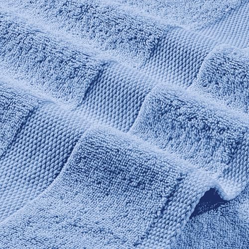 White Classic Light Blue Bath Towel Set of 6-100% Cotton Highly Absorbent Towels for Bathroom, 2 Luxury Bath Towels 650GSM, 2 Hand Towels, 2 Washcloths - color: Light Blue