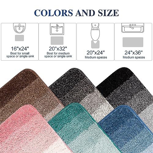 Walensee Non Slip Bath Mat (16 x 24, Ombre Grey) - Soft Microfiber Shaggy Mat, Machine Washable, Thick Plush for Shower - color: Ombre Grey, size: 16" x 24" Rectangular