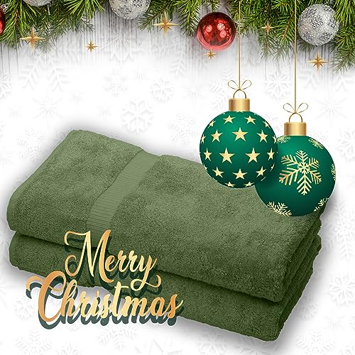 Bare Cotton Luxury Hotel & Spa Towel 100% Genuine Turkish Bath Sheets Dobby Border (Bath Sheets - Set of 2, Moss) - color: Moss, style: Bath Sheets - Set of 2