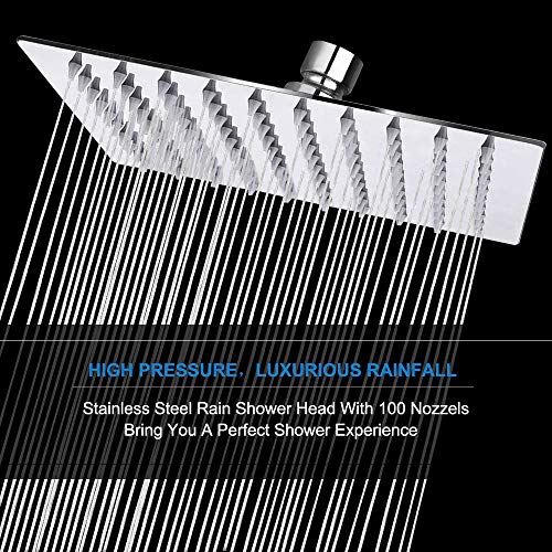 NearMoon Rain Shower Head, High Flow Stainless Steel Square Rainfall Shower, High Pressure Design, Awesome Shower Experience Even At Low Water Flow (8 Inch, Chrome Finish) - color: Chrome Finish, size: 8 Inch Square