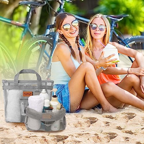 Hommtina 2 Pcs Shower Mesh Caddy Bag Quick Dry Hanging Toiletry and Bath Organizer for Travel and Swimming with Zipper (2 Gray) - color: 2 Gray