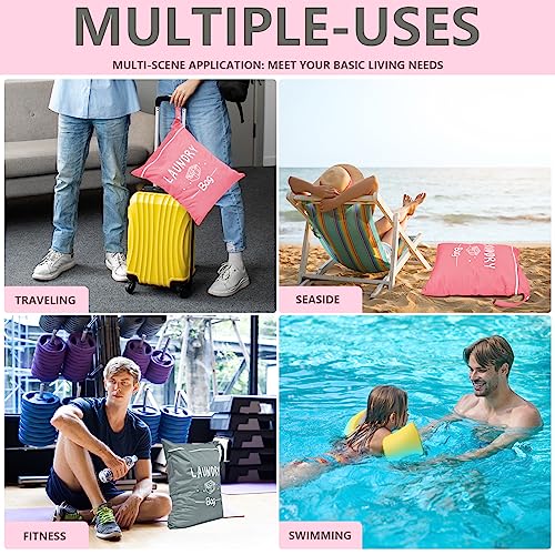 2 Pcs Large Travel Laundry Bag - Waterproof Wet Dry Washable for Dirty Clothes, Bathing Suit, Workout, Gym, Swimming, Yoga (Pink+Grey) - color: Pink+Grey
