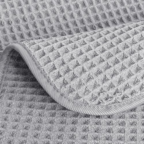 POLYTE 430 GSM Poly Blend Microfiber Quick Dry Waffle Hand Towel, 16x30 in | 4 Pack, Oversize, Lint Free, Quick Dry, Hanging Loop - color: Light Gray