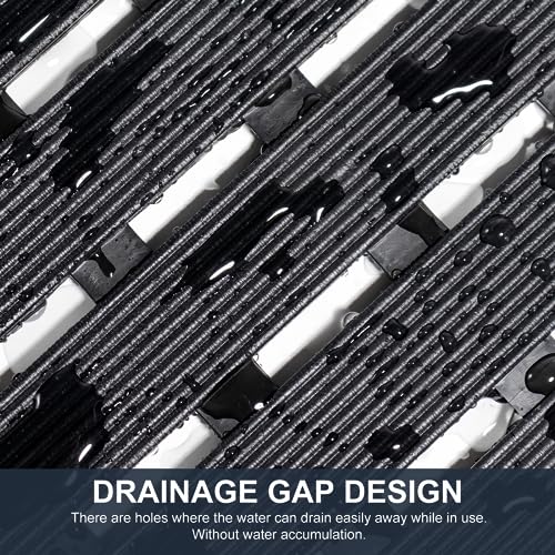 Yolife Quick Drain Shower Mat, 24.8 x 15.8 inch Power Grip Shower Mat Non Slip, Raised Non Slip Shower Mats for Inside Shower, Heavy Duty Curlable Stand up Shower Floor Mat,Black