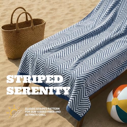 White Classic Cotton Beach Towels Oversized 35 x 70 Inches, Ultra Absorbent and Low Lint Luxury Pool Towels, Chevron Design, Navy Blue, 2 Pack - color: Chevron Navy Blue