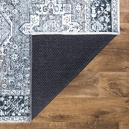Bloom Rugs Caria Washable Non-Slip 7 ft Runner - Navy Blue Traditional Runner for Entryway, Hallway, Bathroom, and Kitchen - Exact Size: 2'6" x 7' - color: Navy Blue, size: 2'6" x 7' (Runner)