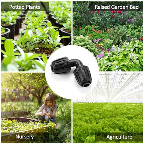 Drip Irrigation Elbow Fittings, 12 Pieces 1/2'' Dripline Locked Barbed Elbow Connectors for 1/2 Inch Irrigation Tubing (1/2" ID x 0.650" OD) 90 Degree Corner for Garden Sprinkler Systems - size: 1/2" Nut Elbow 12 Pcs