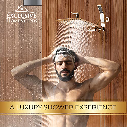 All Metal Shower Head 10" Dual Square Shower Head With Handheld Wand 71in Hose Set, High Pressure Rain Shower Heads Combo, 3-Way Diverter Rainfall Showerhead with Adjustable Extension Arm - color: Deluxe Chrome, size: 10 Inches, 2.5 GPM