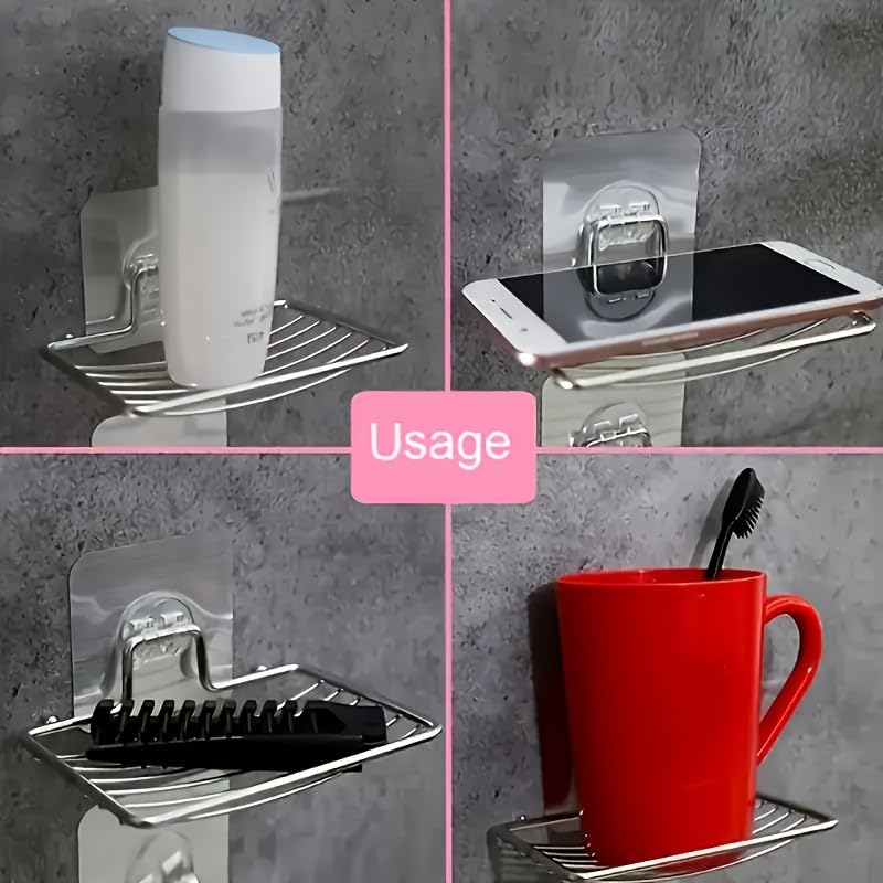 Wall-Mounted Soap Box 1pc - No Drilling Stainless Steel Soap Holder with Drainage Design, Adhesive Installation for Bathroom & Kitchen, Creative Soap Storage Solution