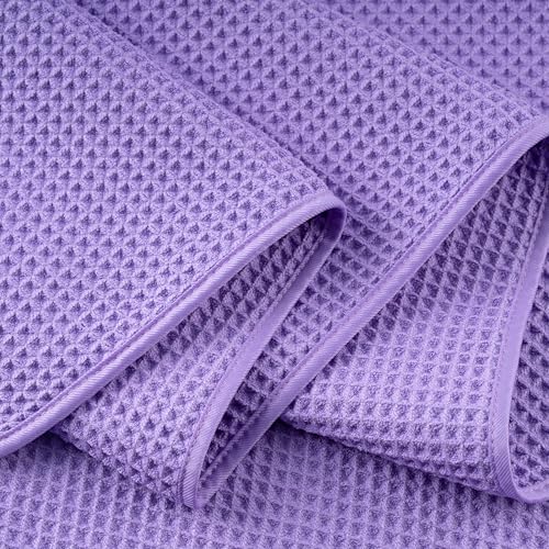 POLYTE 430 GSM Poly Blend Microfiber Quick Dry Waffle Bath Towel, 30x60 in | 4 Pack, Oversize, Lint Free, Body Towel - color: Purple