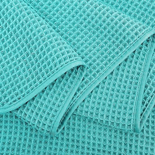 POLYTE 430 GSM Poly Blend Microfiber Quick Dry Waffle Bath Towel, 30x60 in | 4 Pack, Oversize, Lint Free, Body Towel - color: Aqua
