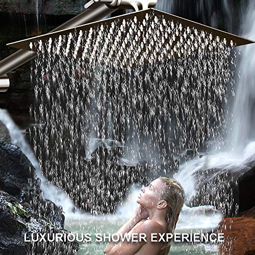 12 Inch High Pressure Showerhead with 11 Inch Arm Nickel | Large Stainless Steel High Pressure Shower Head,Ultra Thin Rainfall Bath Shower with Easy to Clean and Install - color: Brushed Nickel