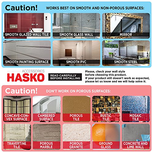 HASKO Shower Caddy Suction Cup, Shower Shelf with Soap Dish and Hooks Organizer, Suction Bathroom Shelf for Storage, Wall Mounted Basket (Polished Stainless Steel SS304) - color: Silver (1 Pack)