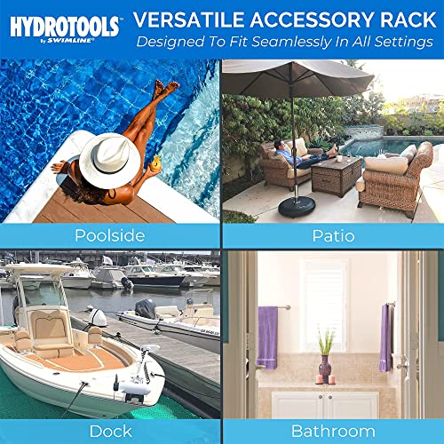 SWIMLINE HYDROTOOLS 89033 Premium Free Standing Poolside Valet Towel Rack Adjustable With Water Weighted Base Three Arms Secure Clips For Outdoors & Indoors Pool Patio Poolside Holder Drying Stand - color: Premium Rack (Gray)