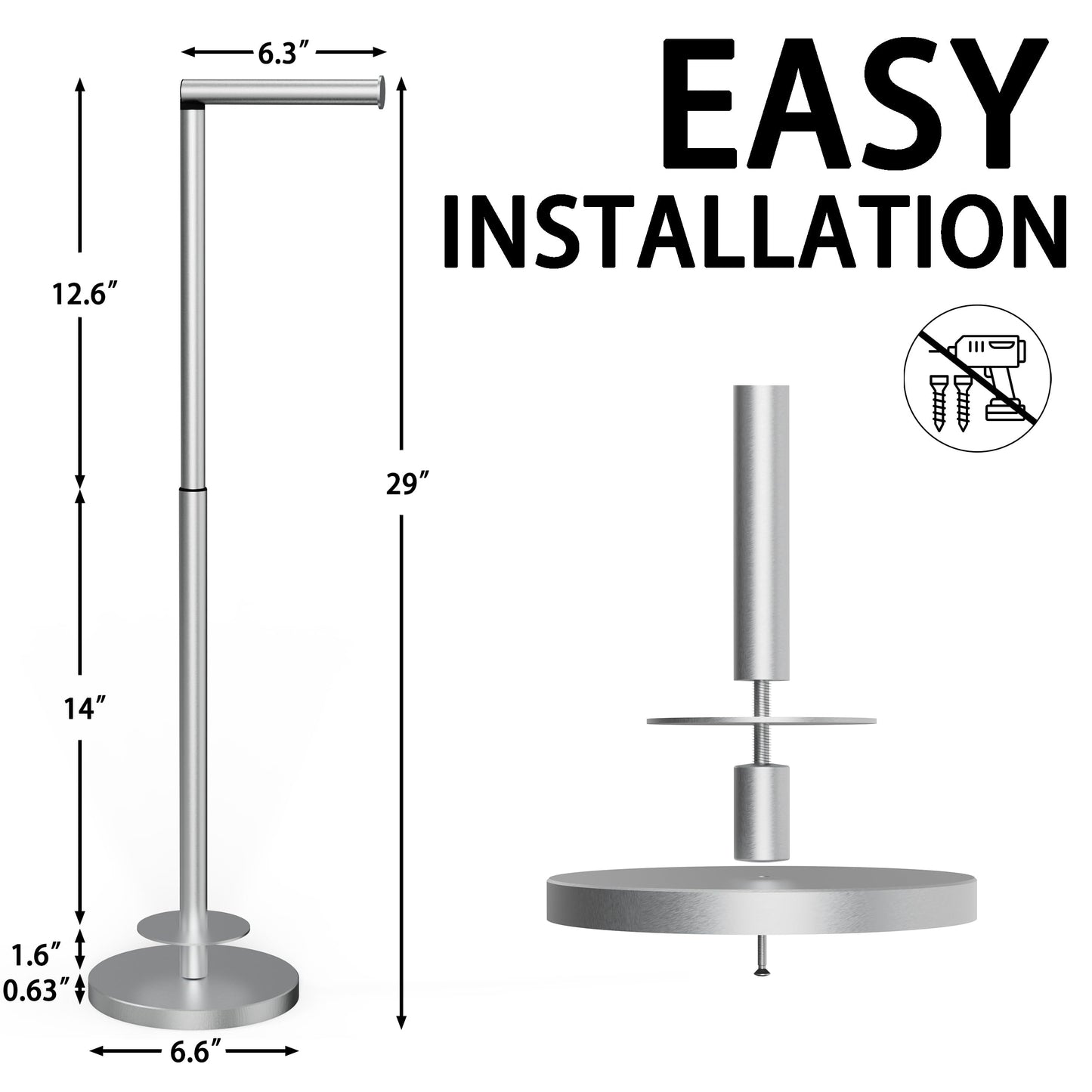 Toilet Paper Holder Stand 1 pc, Height Adjustable, Reserve Tissue for 6 Spare Rolls, Bathroom Storage, Rustproof with SUS304 Stainless Steel (Brushed Nickel) - color: Nickel Brushed