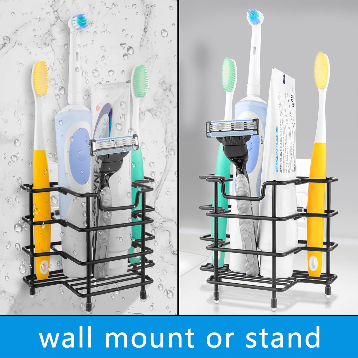 Linkidea Toothbrush Holder for Shower, Stainless Steel Brush Stand, Countertop/Wall Mount 3 Slots Organizer Compatible with Colgate Extra Clean, Oral-B CrossAction Manual Toothbrush (Black) - color: Black