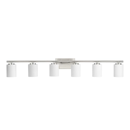 Progress Lighting Replay Collection 48 in. 6-Light Brushed Nickel Etched White Glass Modern Bath Vanity Light - color: Brushed Nickel, size: 6-Light