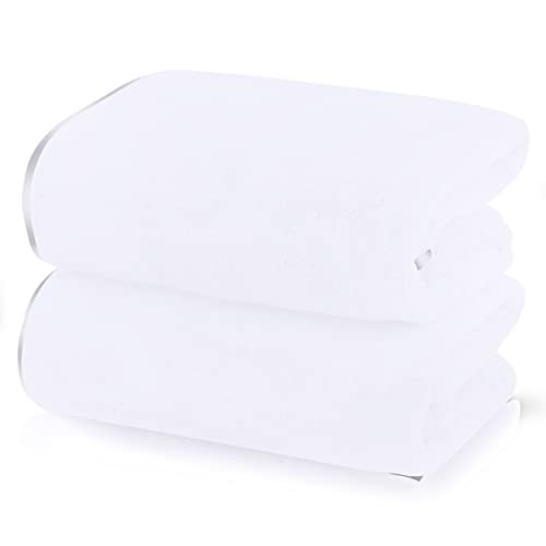 TENSTARS Silk Hemming Bath Towels for Bathroom Clearance - 27 x 55 inches - Light Thin Quick Drying - Soft Microfiber Absorbent Towel for Bath Fitness, Sports, Yoga, Travel, Gym - 2 Pack, White - color: White, size: 2 Piece Bath Towels